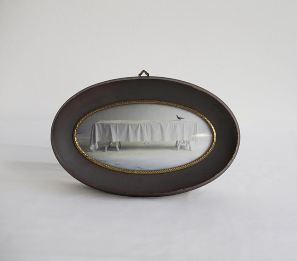 Julia Krahn, Ultima cena/Last supper, color print, antic frame, handmade original curved glass, 2011